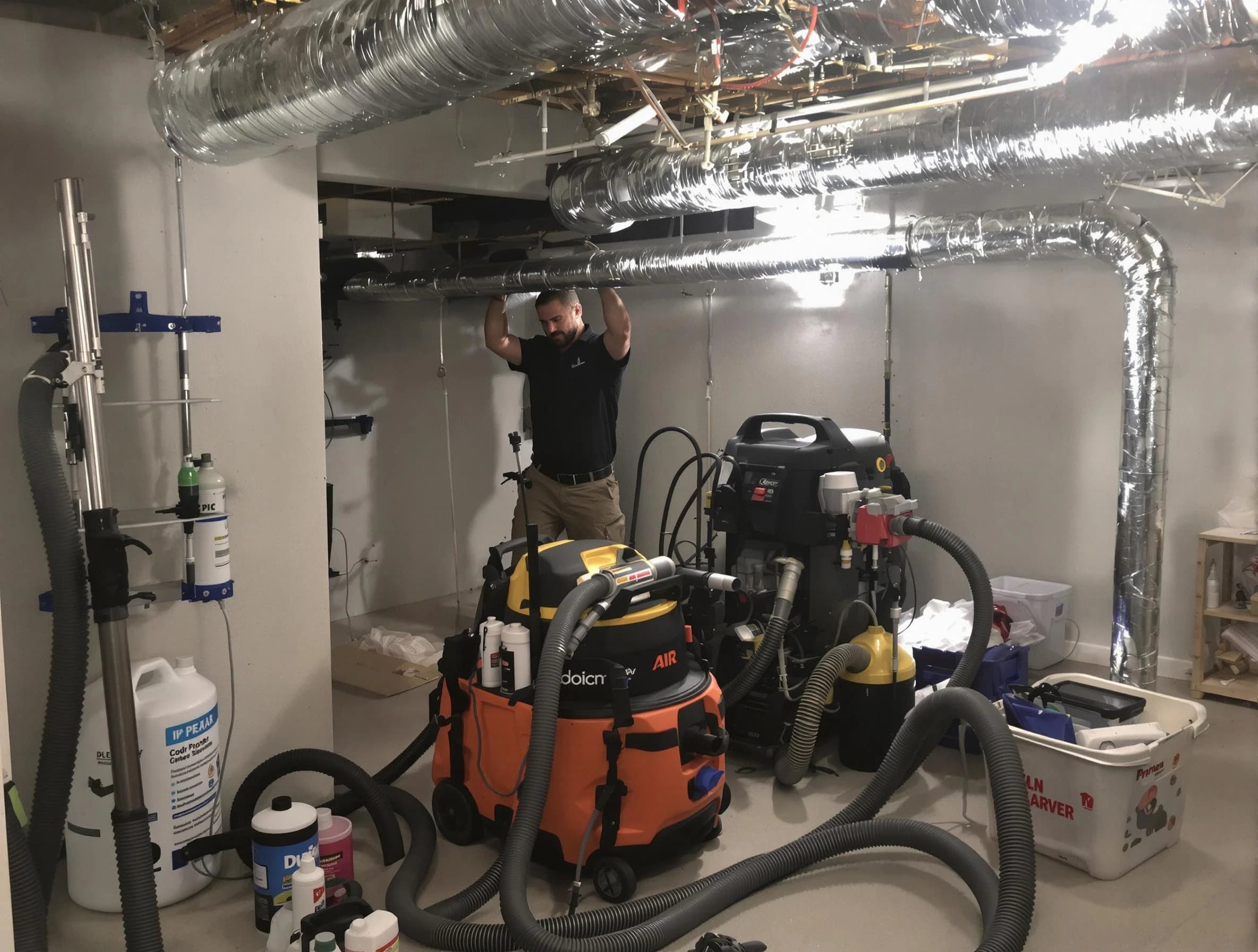 Monroeville Air Duct Cleaning specialist performing professional mold removal from air ducts using safety equipment in Monroeville