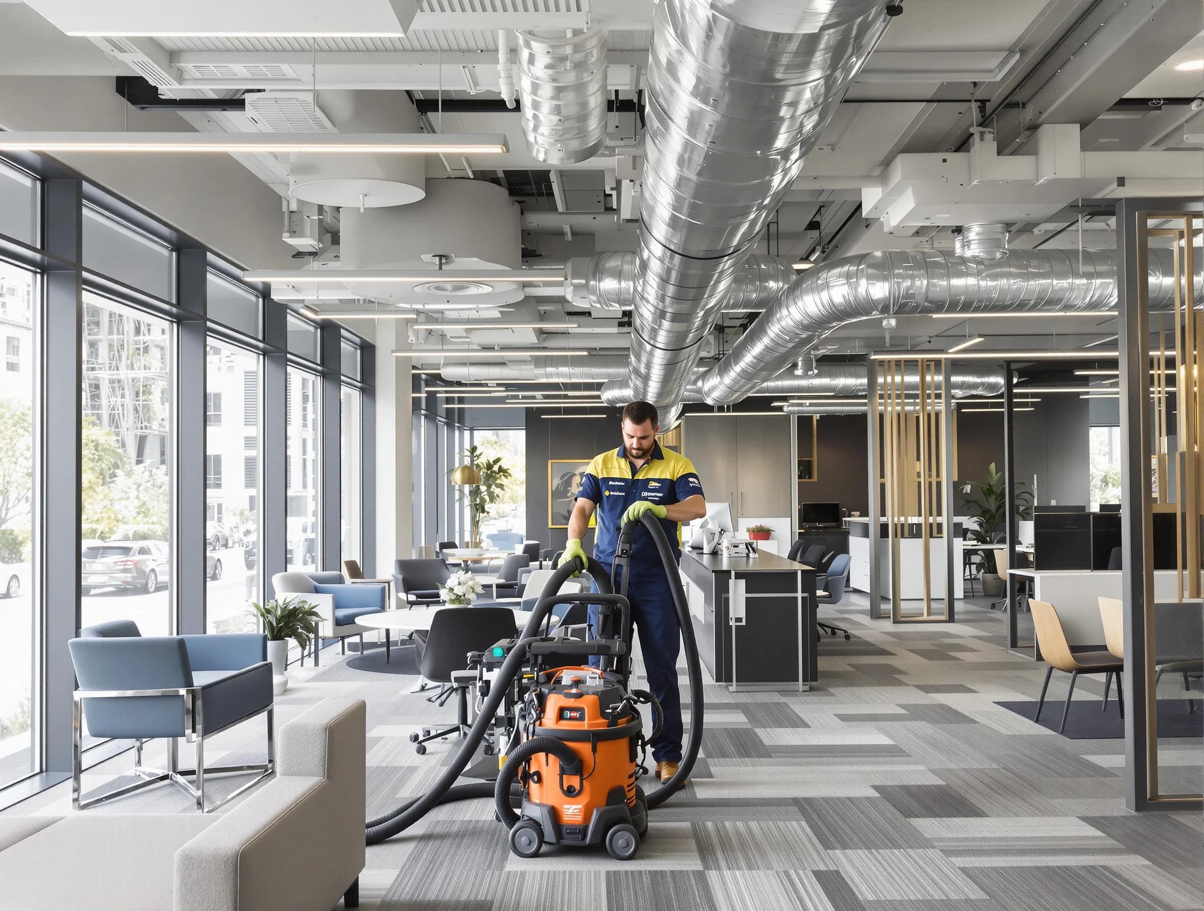 Monroeville Air Duct Cleaning team performing thorough commercial duct cleaning at a Monroeville business center